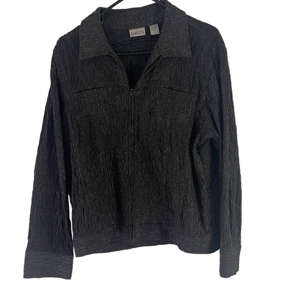 Chico's Women's Size 2 Medium Grey Metallic Textured Full Zip Jacket - Picture 1 of 9